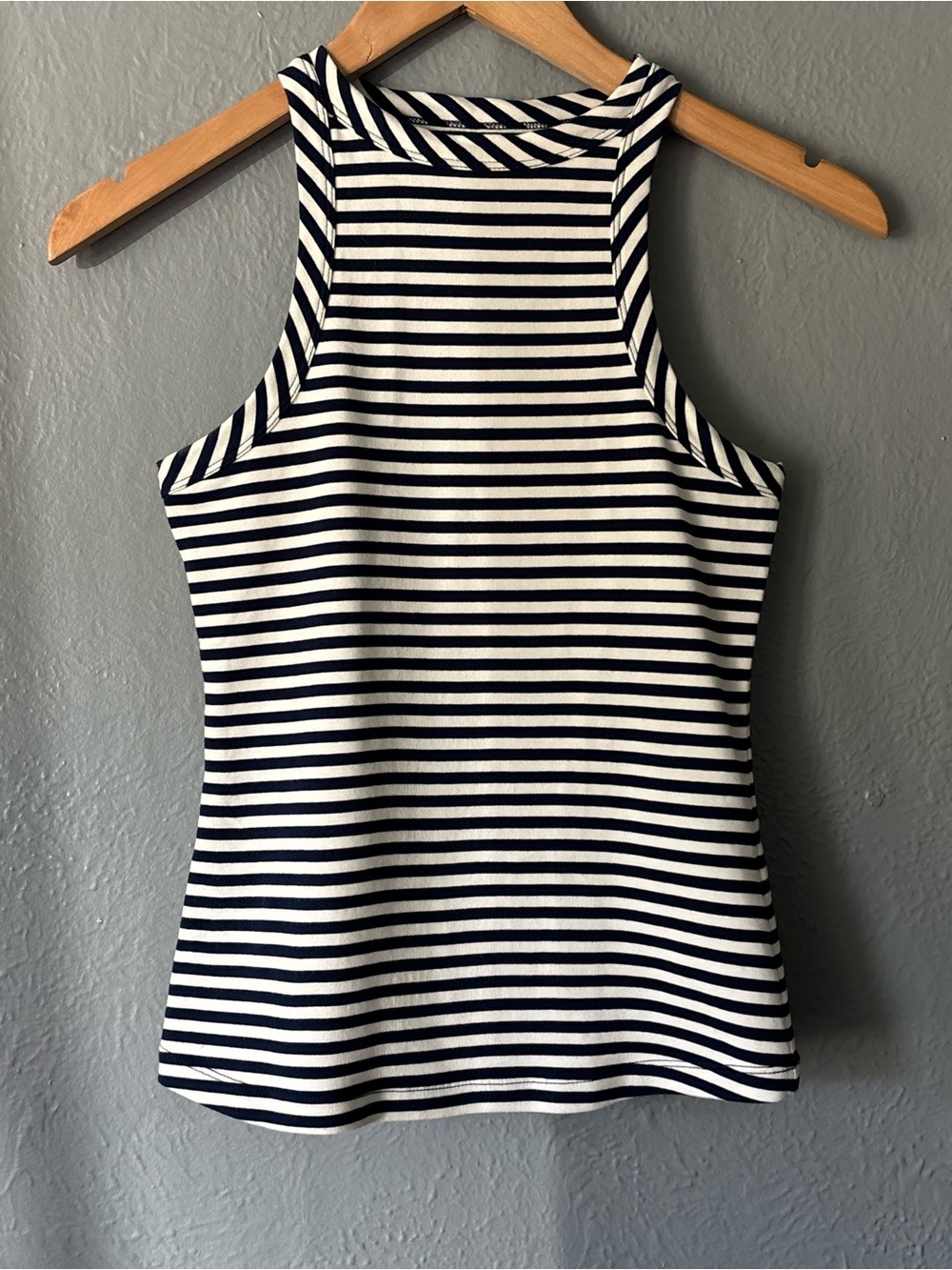 Maeve Striped Mock Neck Tank Top Cream Navy Size S